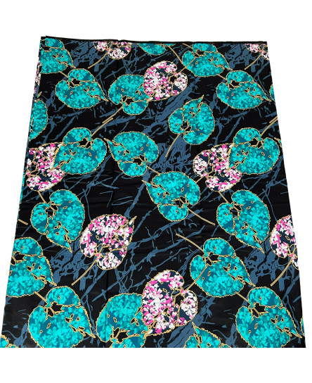 African Fabric Ankara Yards 100% Cotton Black Teal Sewing Material Leave Print